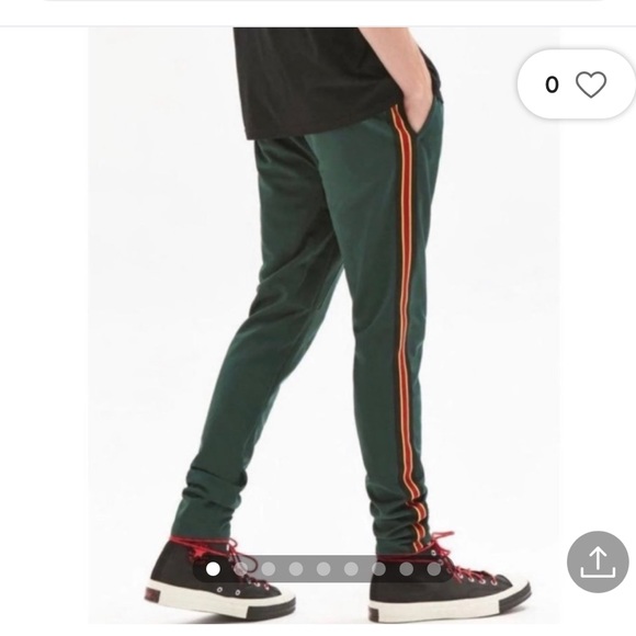 PACSUN Men's Drop Skinny 2.0 Tricot Side Stripe Green Track Pants Large - Picture 4 of 5